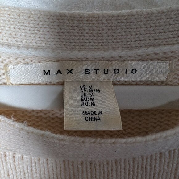 Max Studio Wool Blend Sweater Sleeve Cutouts Longline Neutral Knit Medium - Picture 5 of 11